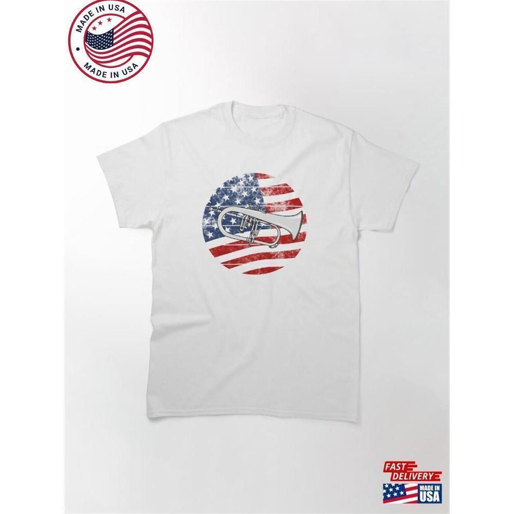 Flugelhorn USA Flag Brass Musician 4th July Graphic T-Shirt